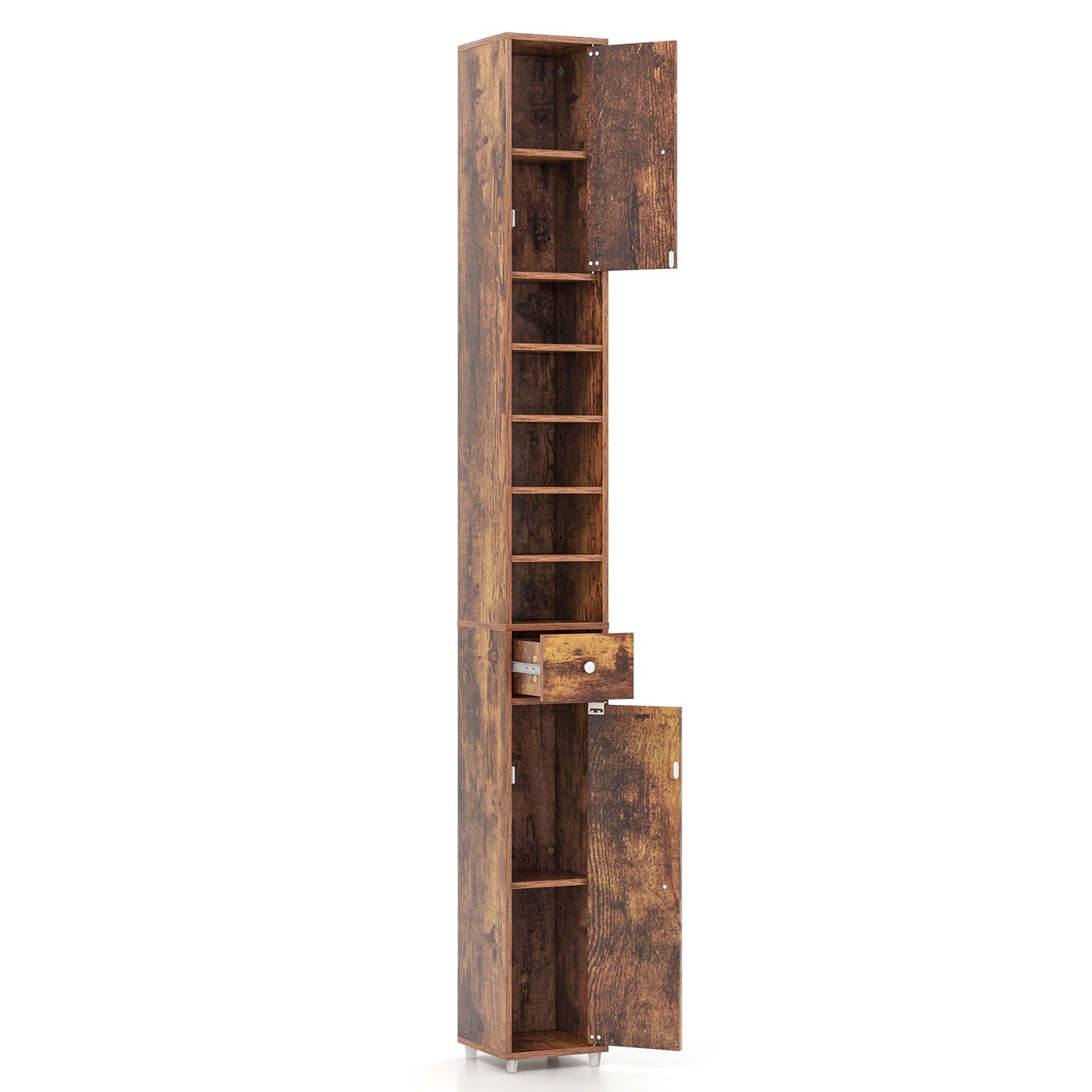 180CM Tall Freestanding Bathroom Cabinet with 2 Doors and 1 Drawer-Rustic Brown