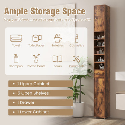 180CM Tall Freestanding Bathroom Cabinet with 2 Doors and 1 Drawer-Rustic Brown