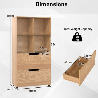 130CM 5-Tier Tall Freestanding Bookshelf for Living Room-Natural
