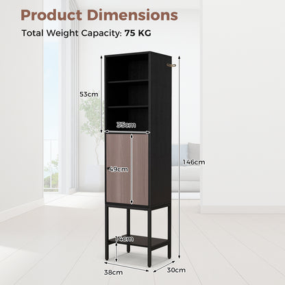 Tall Storage Cabinet with Adjustable Shelf and Bottom Storage-Black