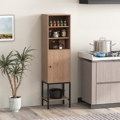 Tall Storage Cabinet with Adjustable Shelf and Bottom Storage-Natural
