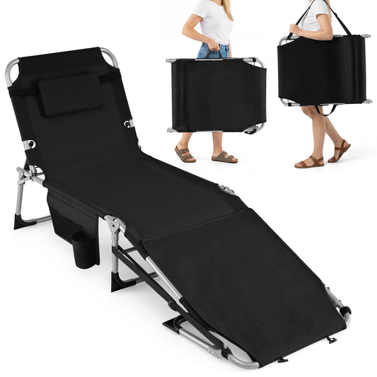 Tanning Chair with Face Arm Holes and 4-Level Backrest with Head Pillow-Black