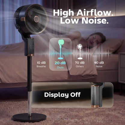 HOMCOM 20 dB Silent Standing Fan for Bedroom, 44" Pedestal Fan with 90Â° Oscillating, 8 Speeds and LED Light, Black