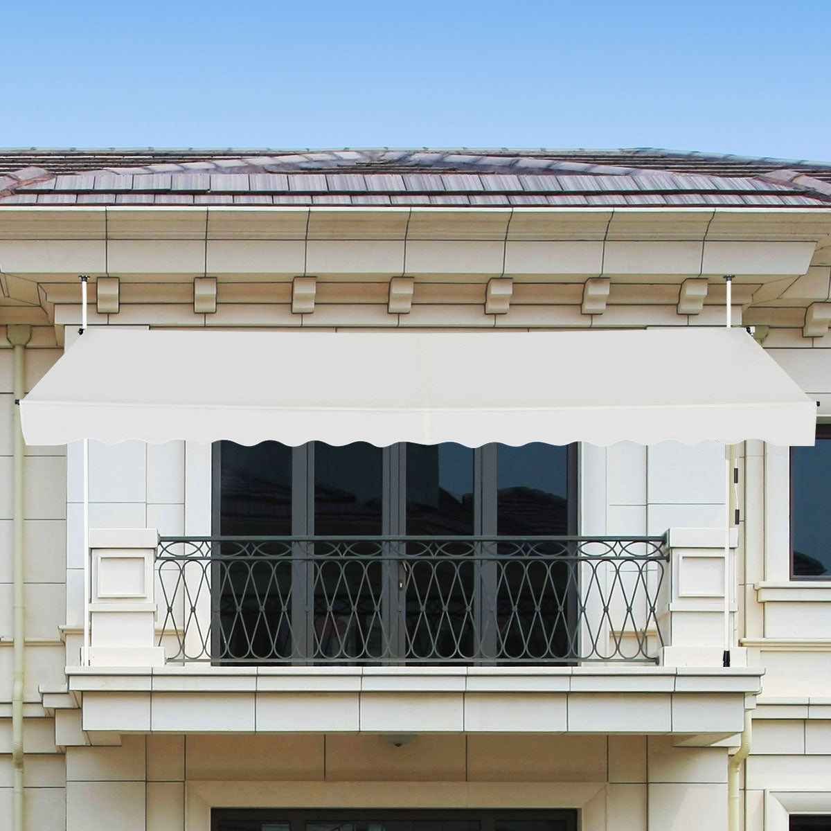 Telescopic Awning Sun Shade with Manual Crank Handle-Beige
