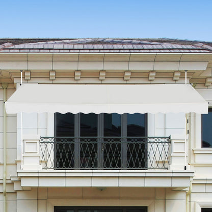 Telescopic Awning Sun Shade with Manual Crank Handle-Beige