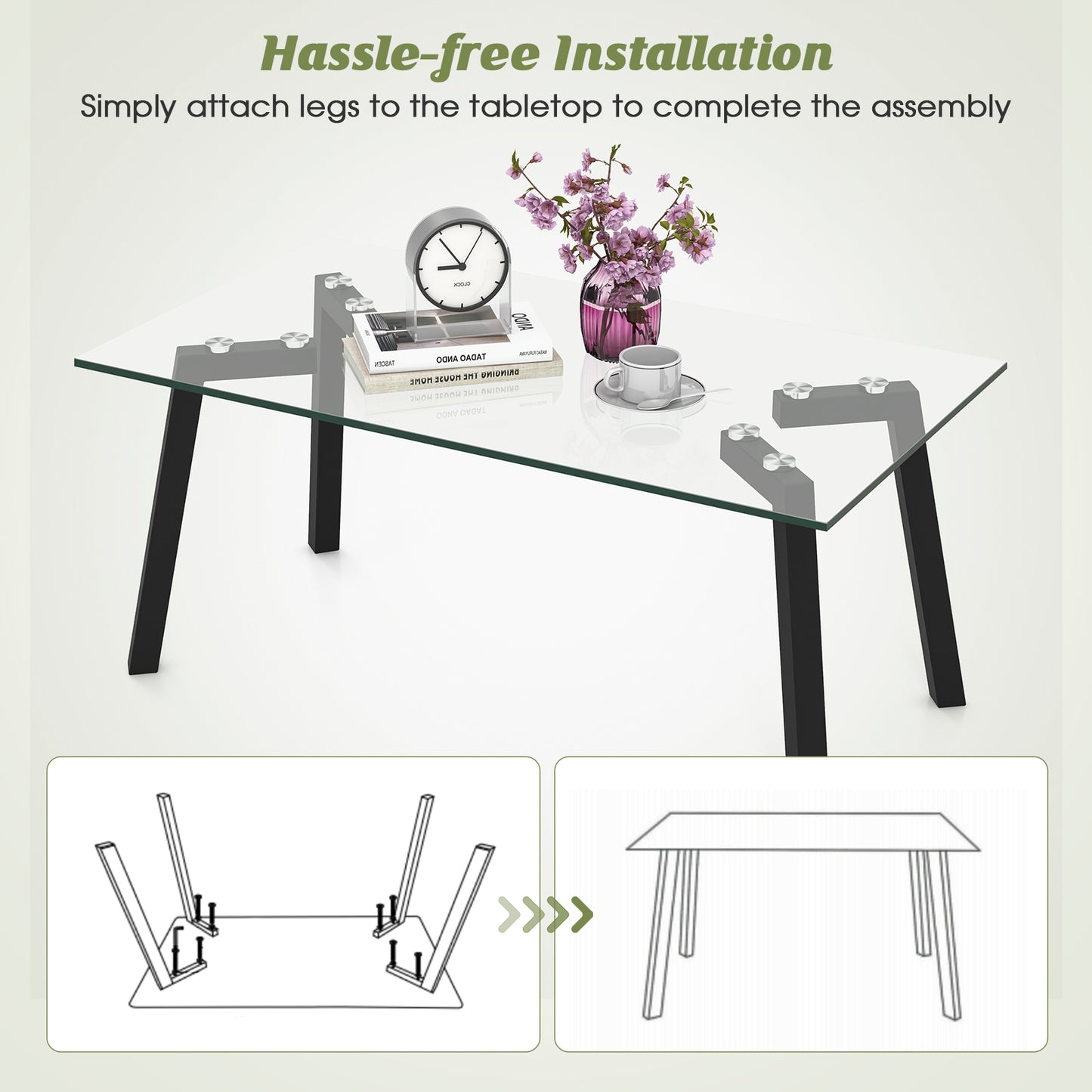 Tempered Glass Coffee Table with Metal Legs for Home Office