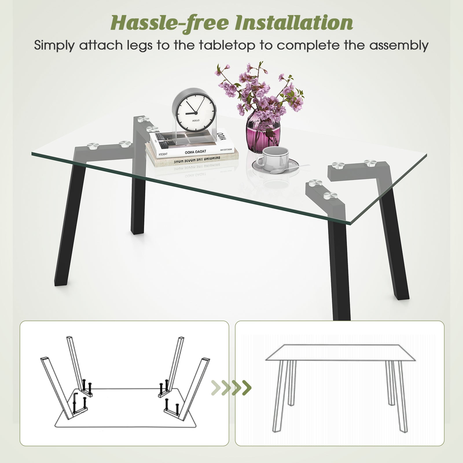 Tempered Glass Coffee Table with Metal Legs for Home Office