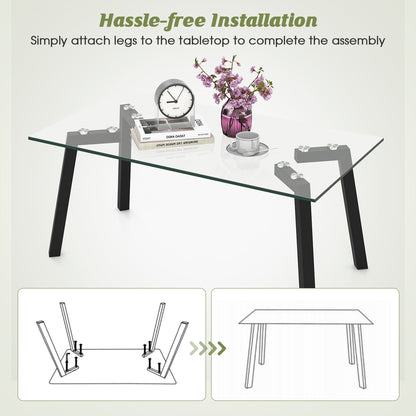Tempered Glass Coffee Table with Metal Legs for Home Office