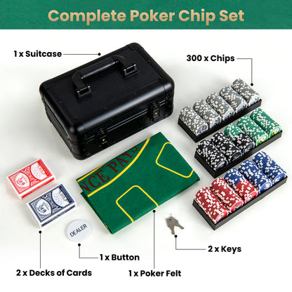 Texas Holdem Poker Chip Set Casino Poker Chips with 300 Pieces Chips-Black