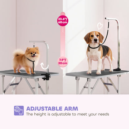 PawHut 32" Foldable Dog Grooming Table Pet Drying Beauty Table Adjustable Fixed Arm Rubber Top, Black