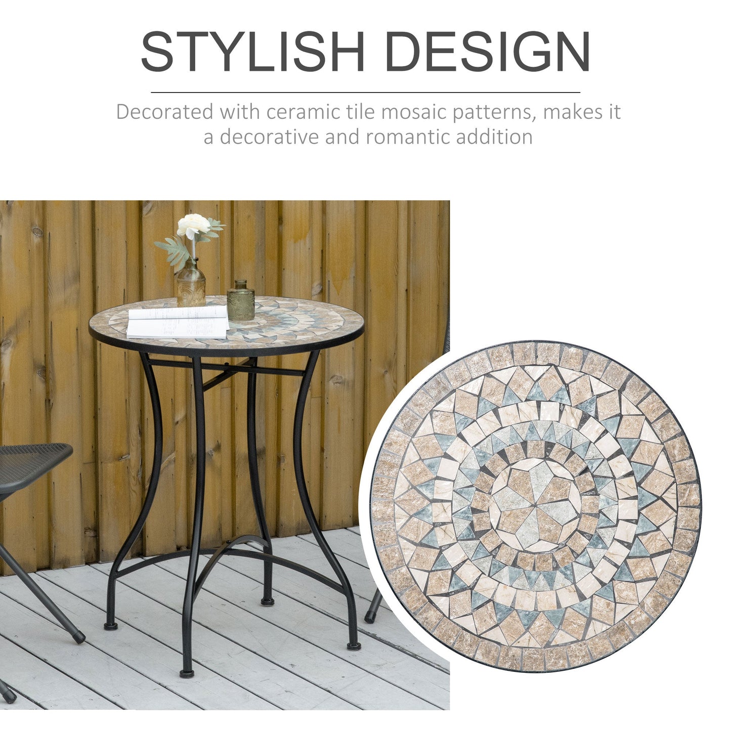Outsunny Î¦60cm Mosaic Outdoor Patio Table - Green
