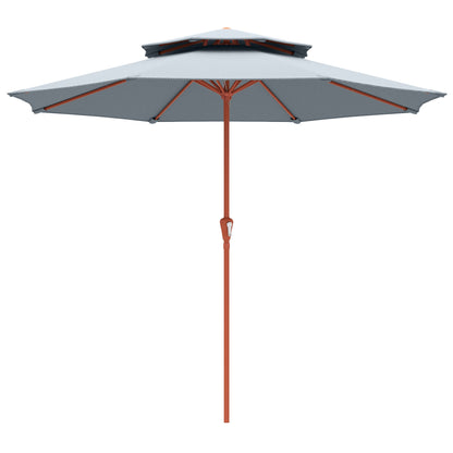 Outsunny 2.7 m Garden Parasol with Double Top Outdoor Market Table Umbrella with Crank System, Light Grey