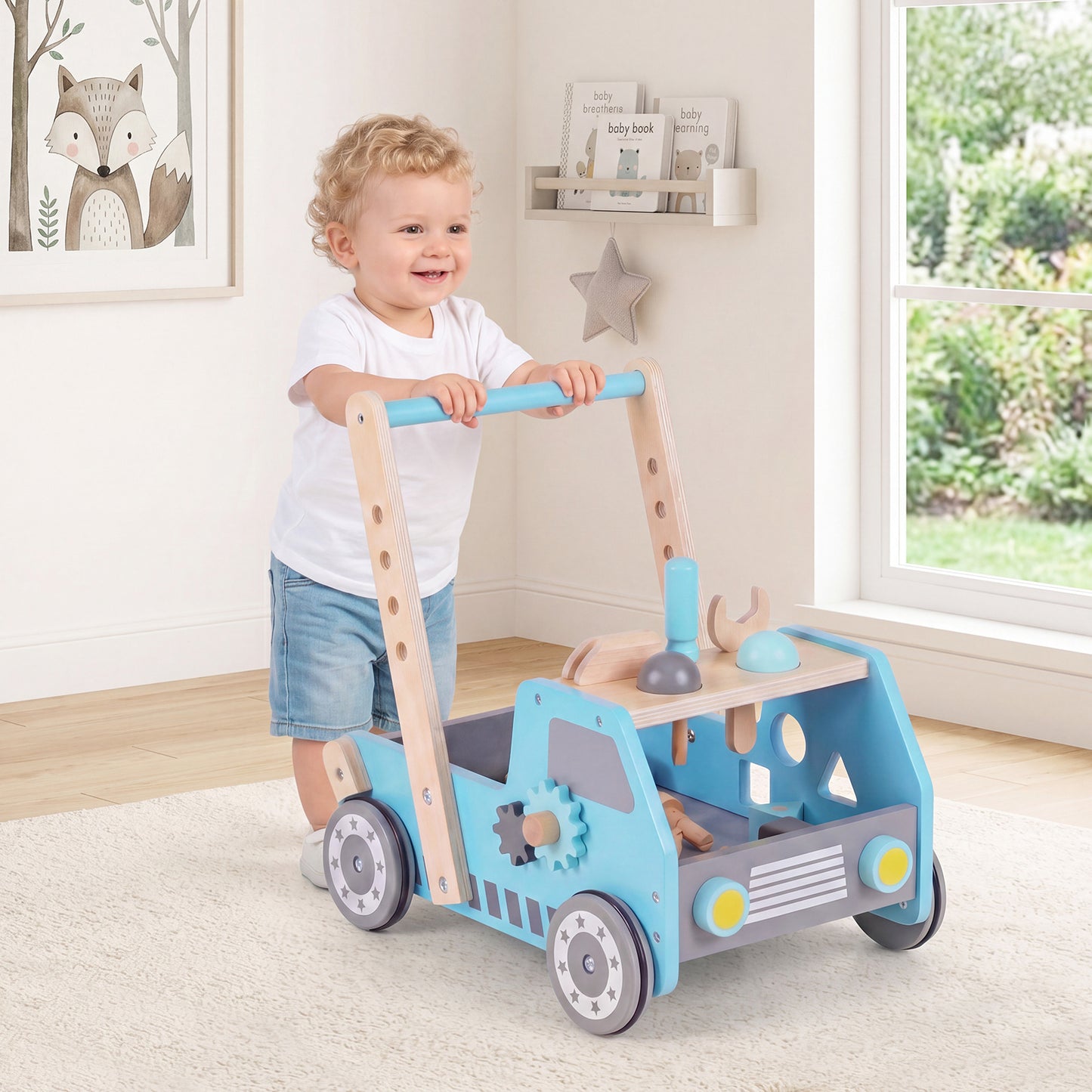 Toddler Push Walker with Adjustable Speed and Bottom Storage-Blue