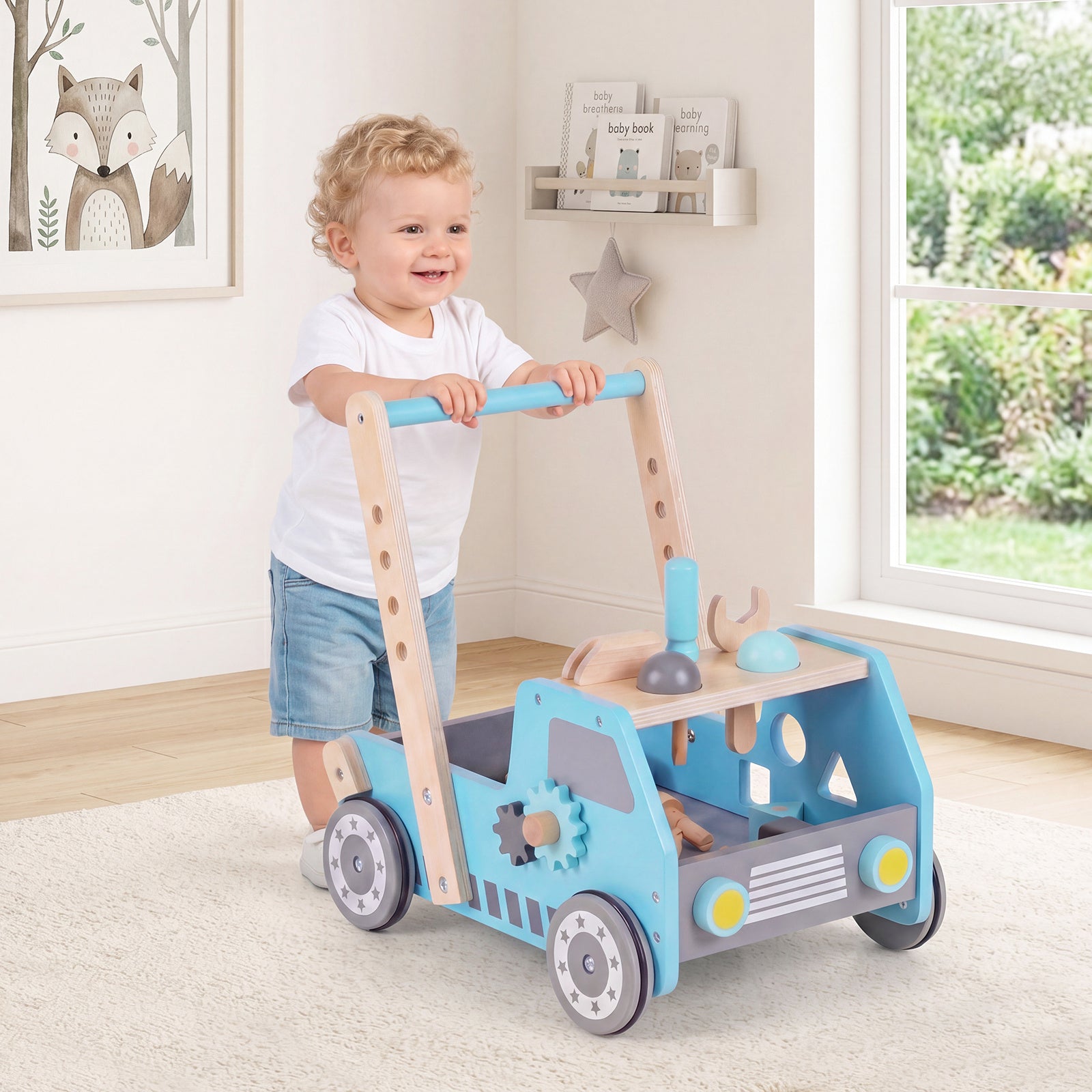 Toddler Push Walker with Adjustable Speed and Bottom Storage-Blue