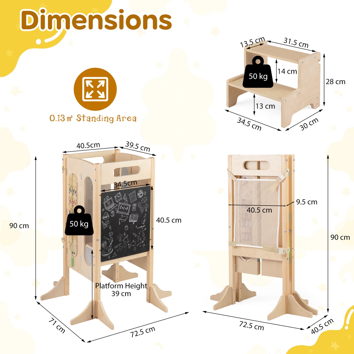 Toddler Step Stool Foldable Standing Tower with Anti-tip Feet