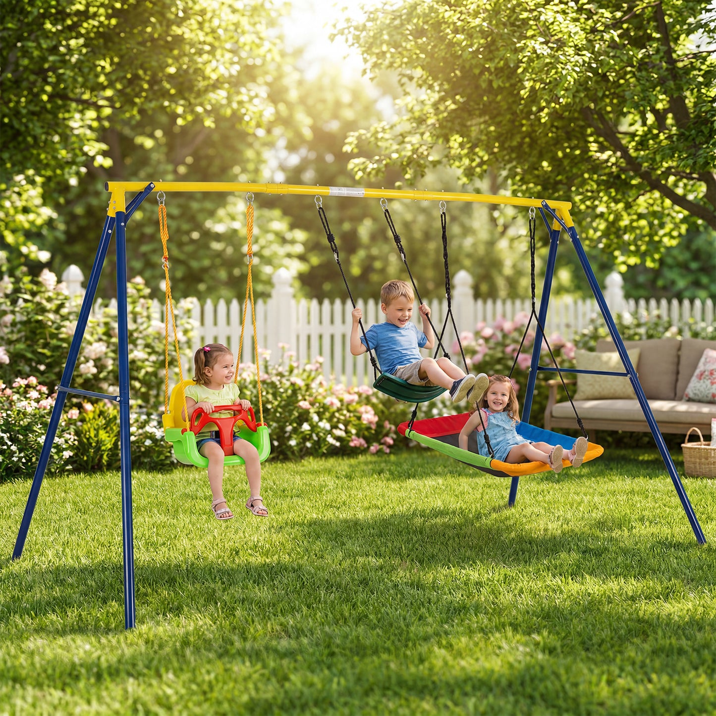 Toddler Swing Set Heavy Duty Metal Swing Frame with Adjustable Belt Swing