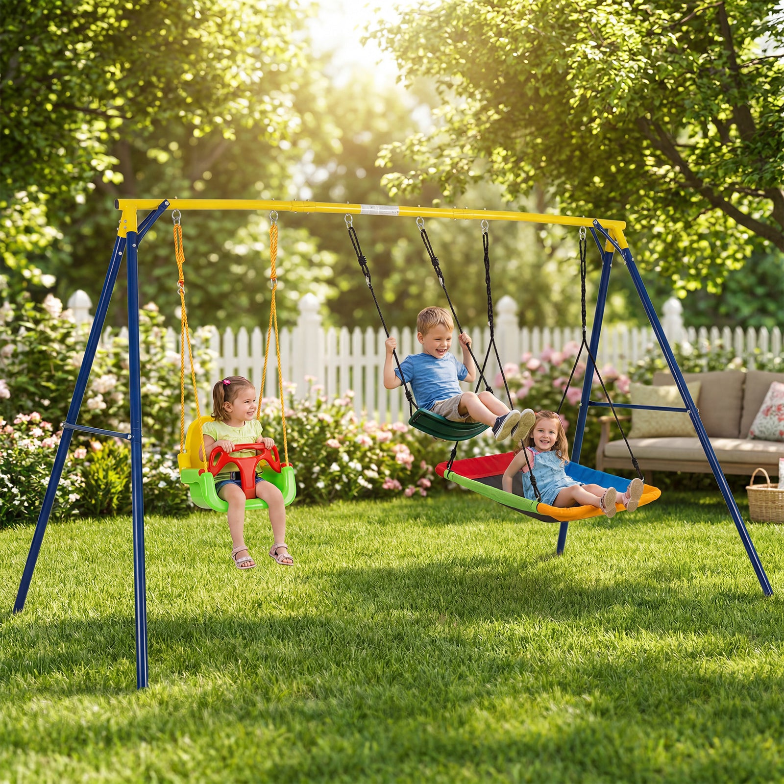 Toddler Swing Set Heavy Duty Metal Swing Frame with Adjustable Belt Swing