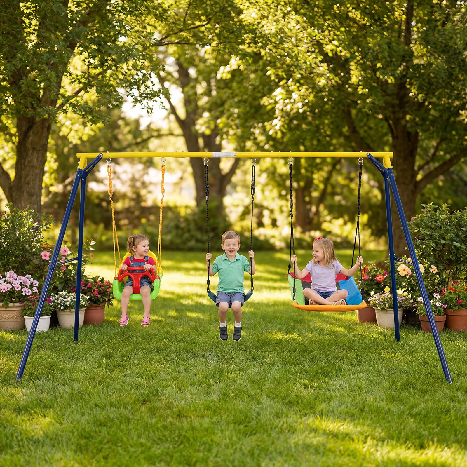 Toddler Swing Set Heavy Duty Metal Swing Frame with Adjustable Belt Swing