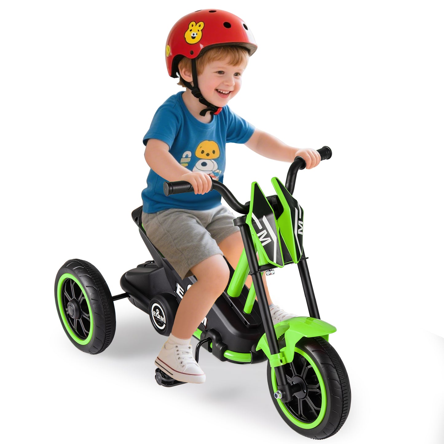 3-Wheel Toddler Bike with Foot Pedals and Steering Handlebars-Green
