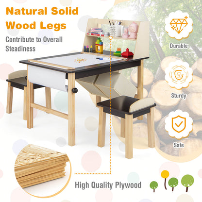 Kids Chairs Set with 2 Storage Bins and Paper Roll-Coffee
