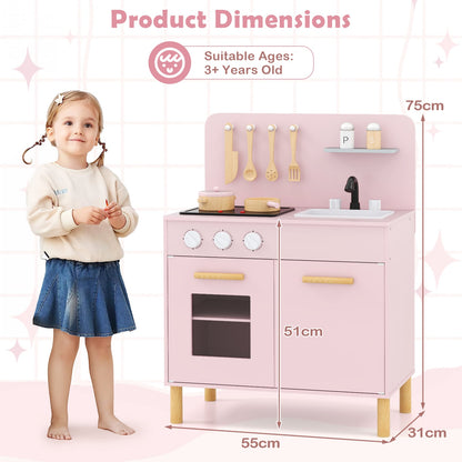 Toddler Pretend Play Kitchen with Light up Stove and Cooking Sounds-Pink