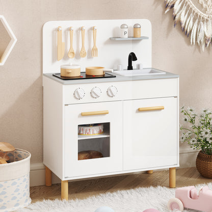 Toddler Pretend Play Kitchen with Light up Stove and Cooking Sounds-White