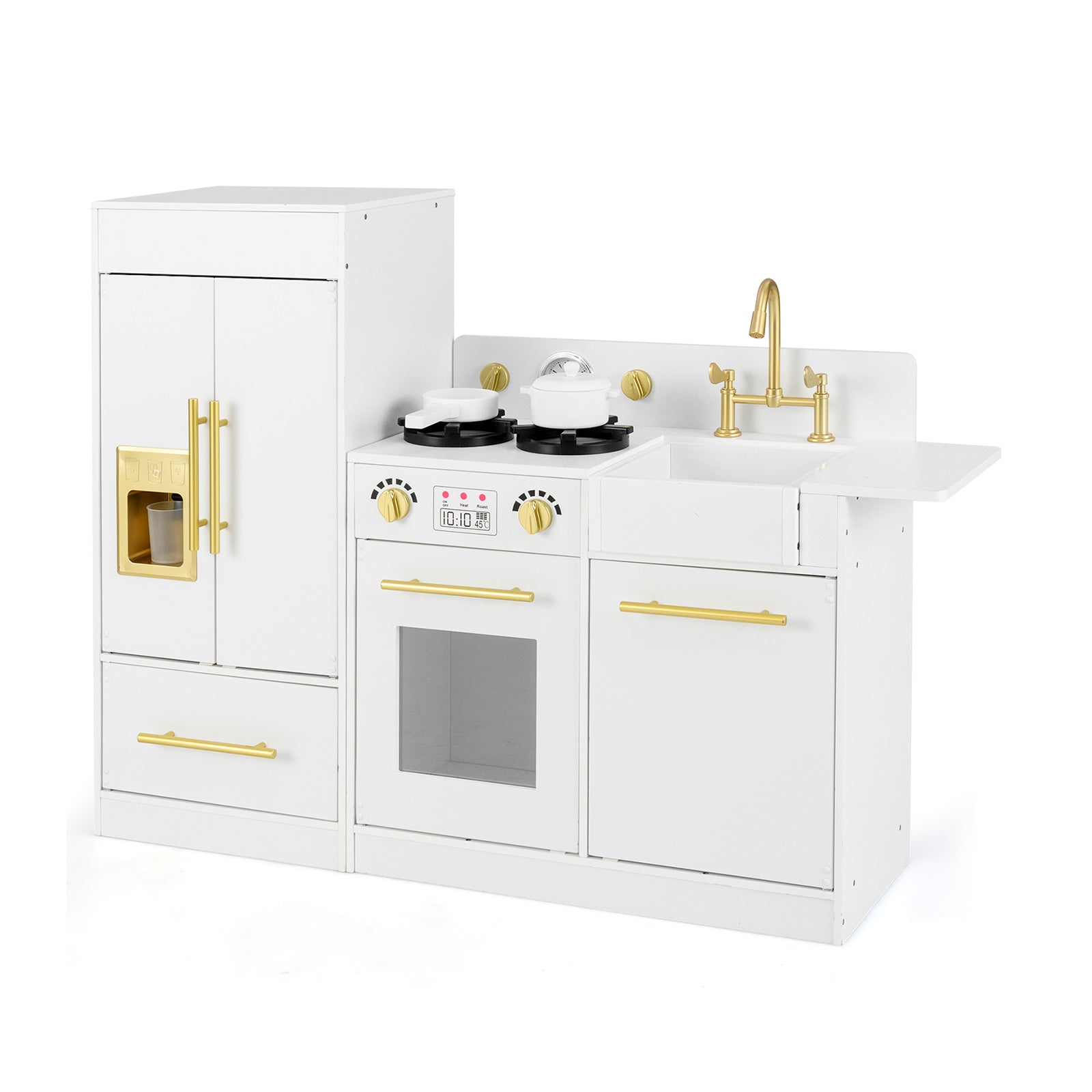 Toddler Wooden Pretend Toy Kitchen Playset with Refrigerator Stove Sink-White
