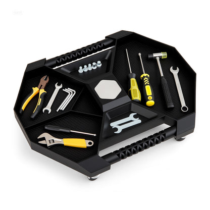 Tool Creeper Rolling Tool Tray with 4 Swivel Casters and 6 Compartments-Black