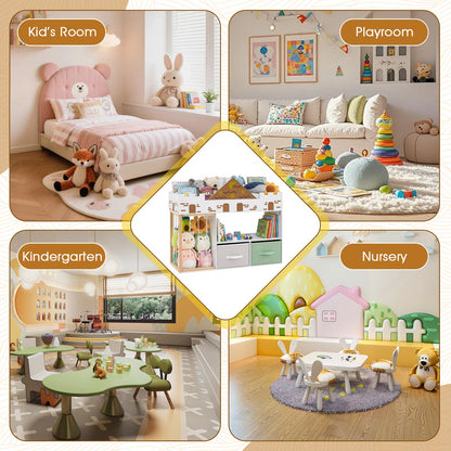 Toy Storage Organizer with Stuffed Animal Storage and Open Shelves-White