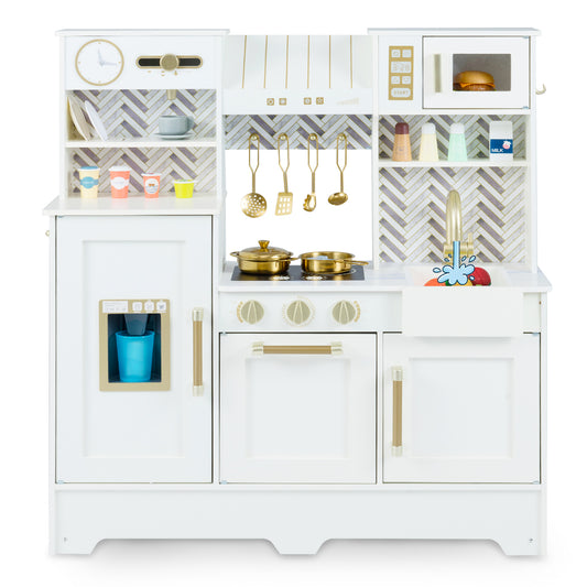 Toy Kitchen Playset with Coffee Station and Range Hood for Kids-White