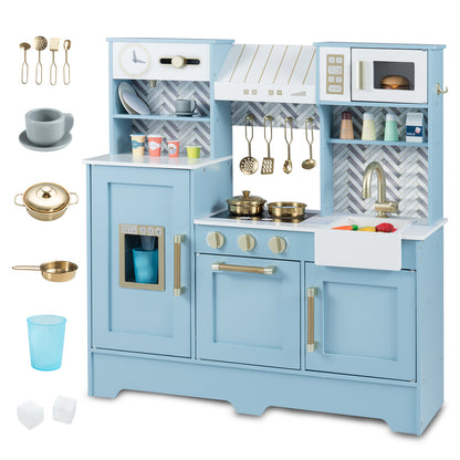 Toy Kitchen Playset with Coffee Station and Range Hood for Kids-Blue