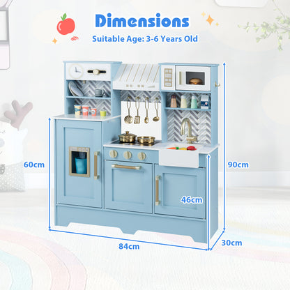 Toy Kitchen Playset with Coffee Station and Range Hood for Kids-Blue