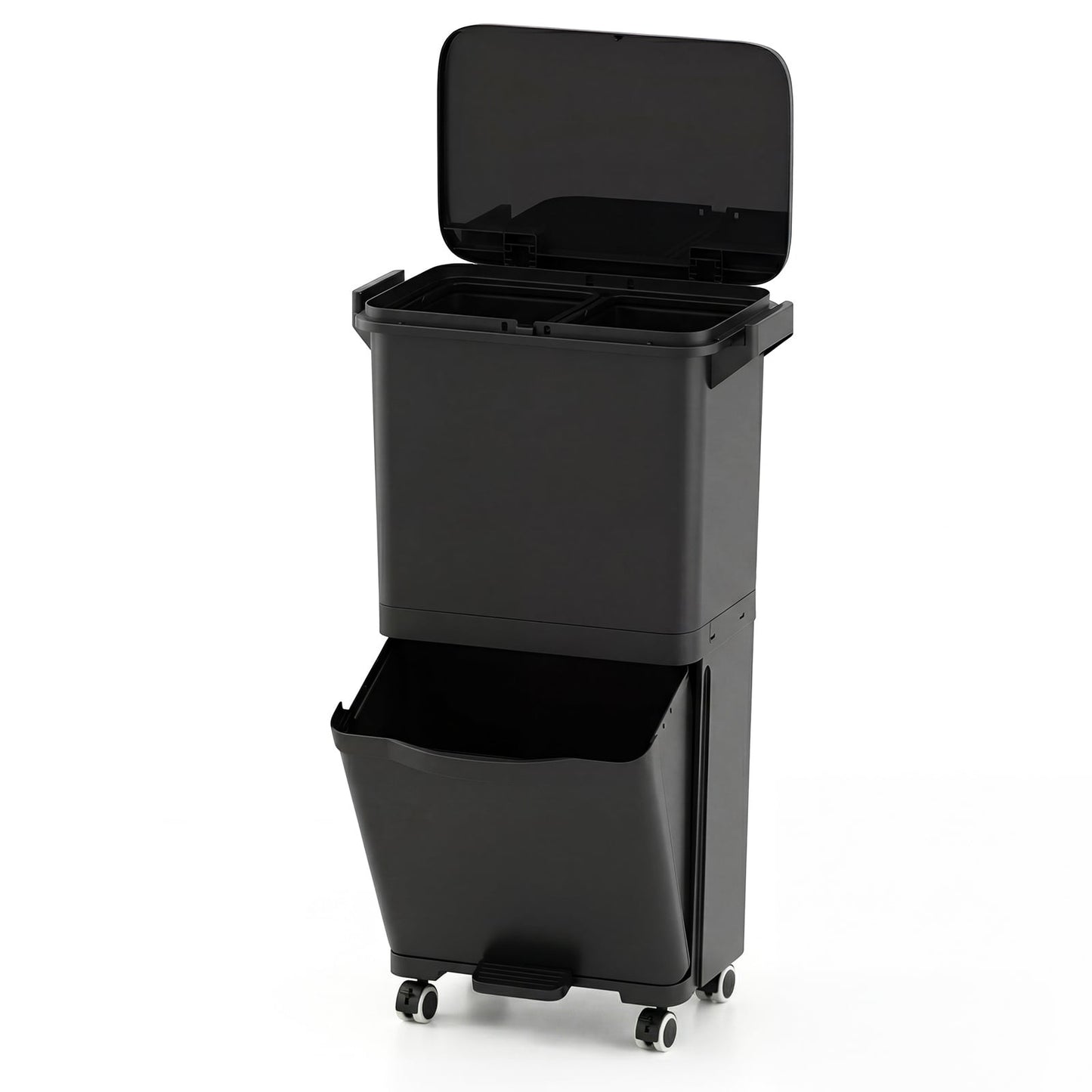 Trash Can with 2 Removable Bins and Tilting Compartment for Kitchen Office-Black