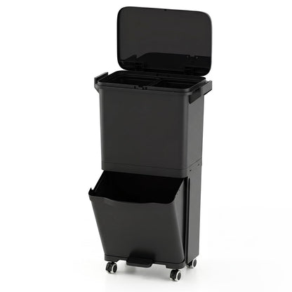 Trash Can with 2 Removable Bins and Tilting Compartment for Kitchen Office-Black