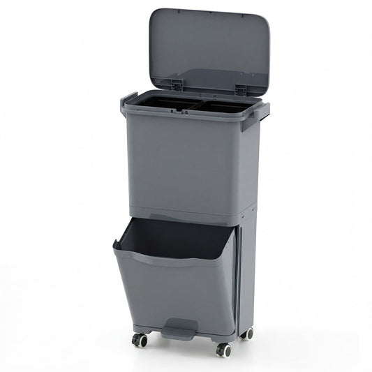 Trash Can with 2 Removable Bins and Tilting Compartment for Kitchen Office-Grey