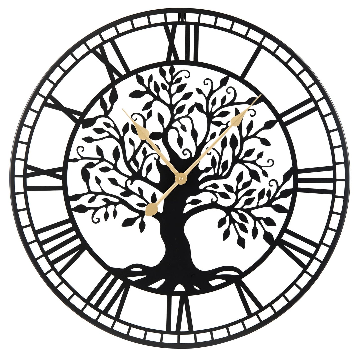 Tree of Life Non-Ticking Metal Wall Clock for Living Room Bedroom Kitchen-Black
