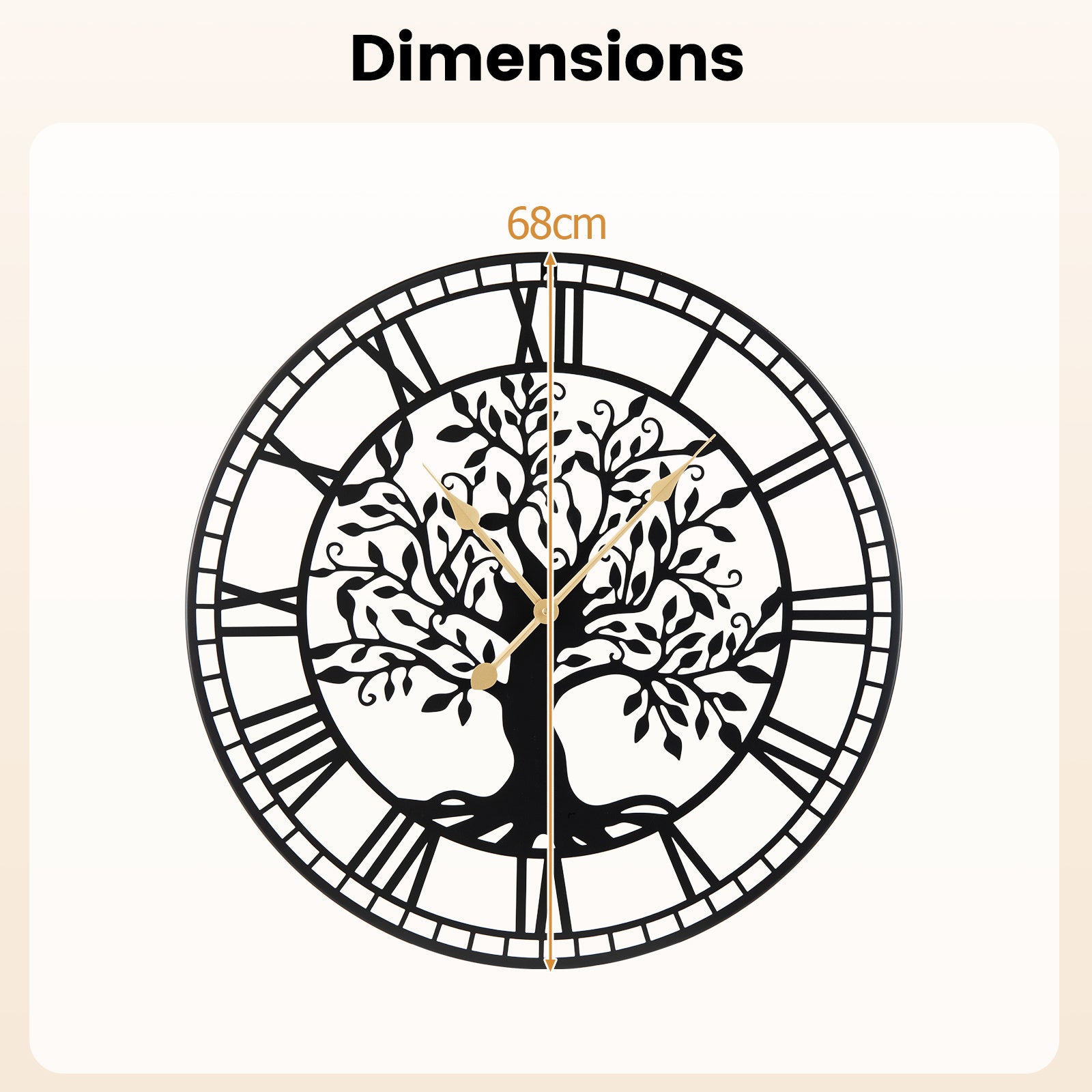 Tree of Life Non-Ticking Metal Wall Clock for Living Room Bedroom Kitchen-Black