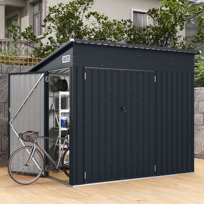 Triple Door Storage Shed with Galvanized Steel Tool and Bike Storage-Grey