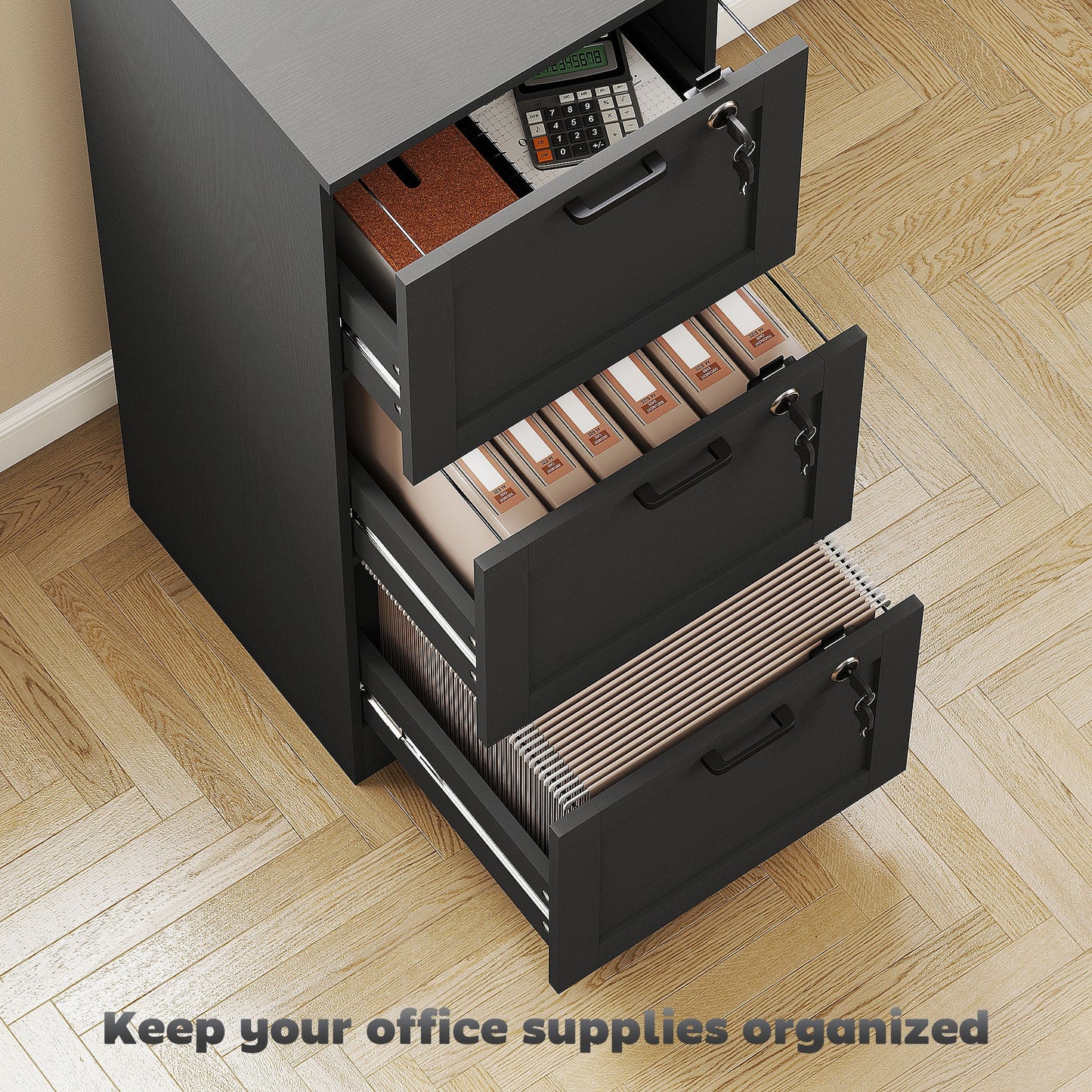 HOMCOM 3-Drawer Filing Cabinet with Lock - Black
