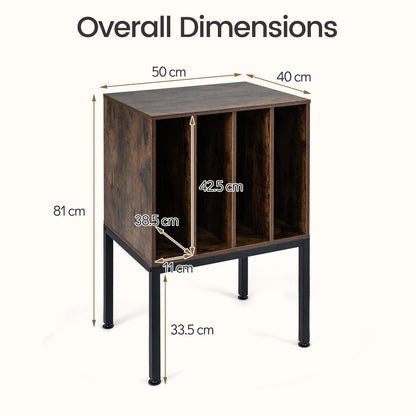 Turntable Stand with Vinyl Storage Shelves and Raised Metal Legs-Rustic Brown