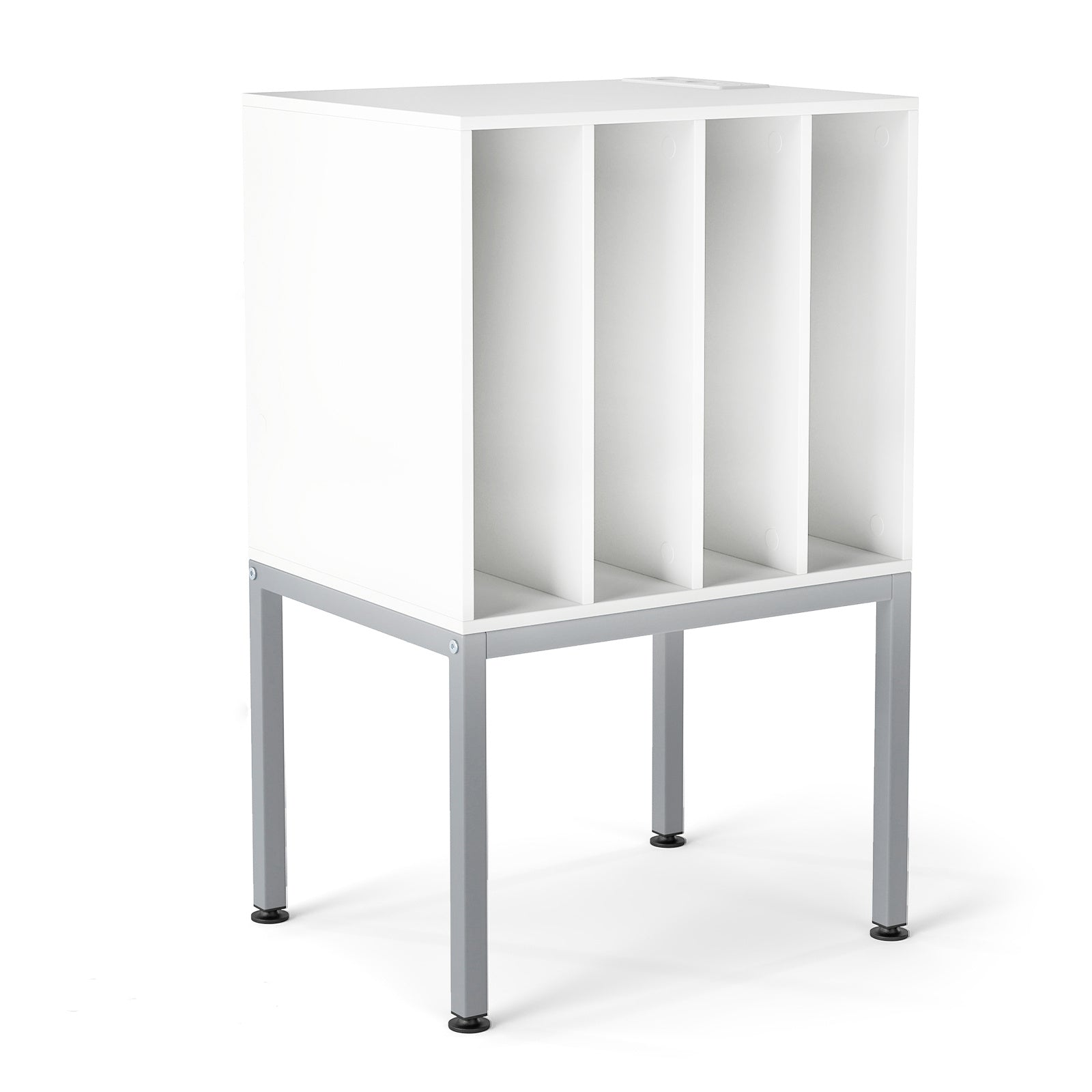 Turntable Stand with Vinyl Storage Shelves and Raised Metal Legs-White