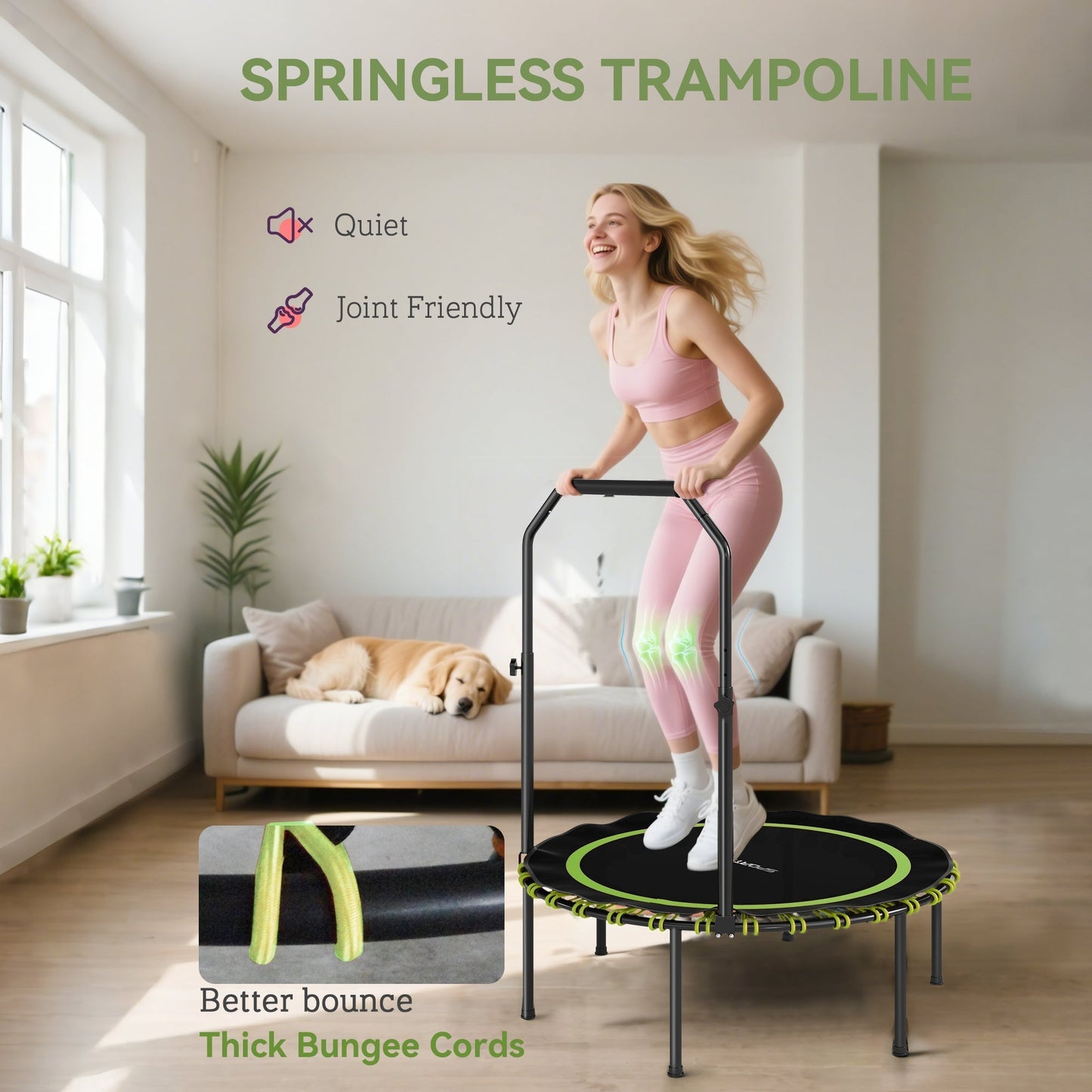 SPORTNOW 40" Foldable Fitness Trampoline Rebounder with Handle, Green