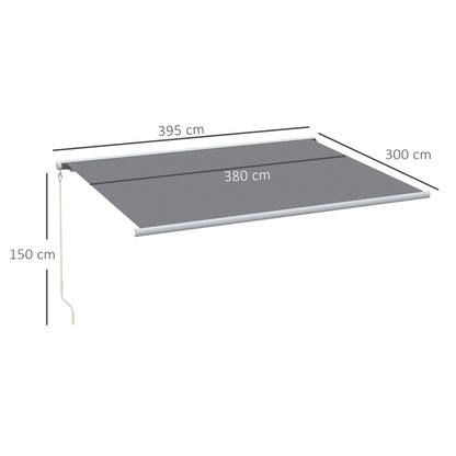 Outsunny 4x3m Full Cassette Electric/Manual Retractable Awning with Remote Controller, Sun Canopies for Patio Door Window with Remote Controller, Grey