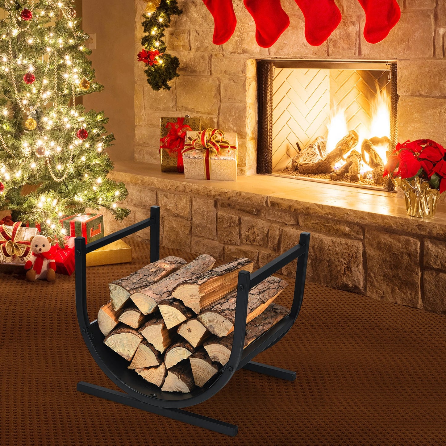 U-Shaped Patio Firewood Rack with Handles
