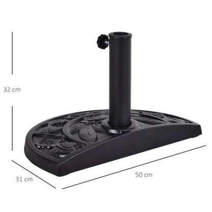 Outsunny 9kg Resin Parasol Base, Half Round Umbrella Stand with Floral Design for Garden, Outdoor, Suitable Umbrella Rod: Î¦3.8cm, Î¦4.8cm, Black