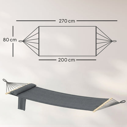 Outsunny Cotton Hammock, Soft Portable Swing Sleeping w/ Headrest & Side Pocket, Dark Grey