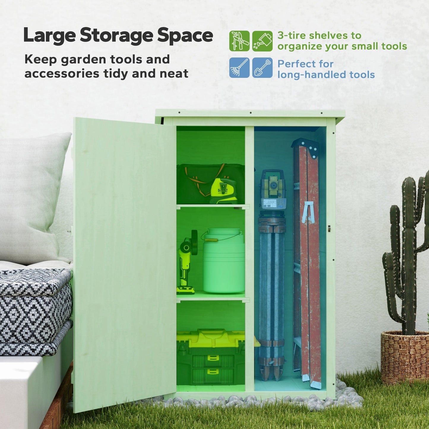 Outsunny Wooden Small Shed, Garden Storage Shed with Shelves and Bolt Latch, 75L x 56W x115H cm, Green