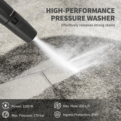 Outsunny 2200W HighÂ Pressure Washer, 170 Bar Pressure Washer with Adjustable Nozzle and 6M Hose, 33 x 31.5 x 80.5 cm, Yellow