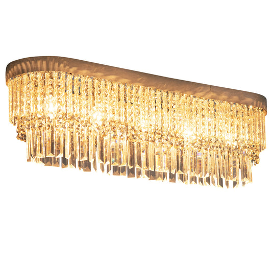 HOMCOM Modern Raindrop Crystal Chandelier, Round Rectangular hanging Ceiling Light, Linear Hanging Lighting with Stainless Steel Base, for Restaurant Kitchen Island Dining Room Hotel, Silver