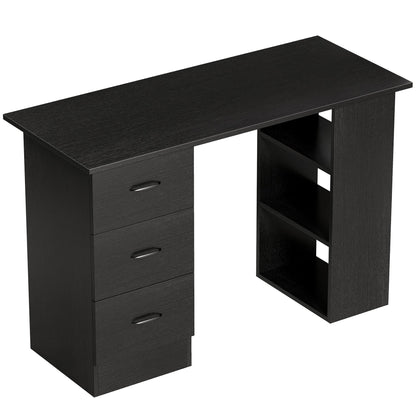 HOMCOM Computer Desk, Writing Table, PC Workstation with 3 Storage Shelves and Drawers, Handle, for Home Office, Black